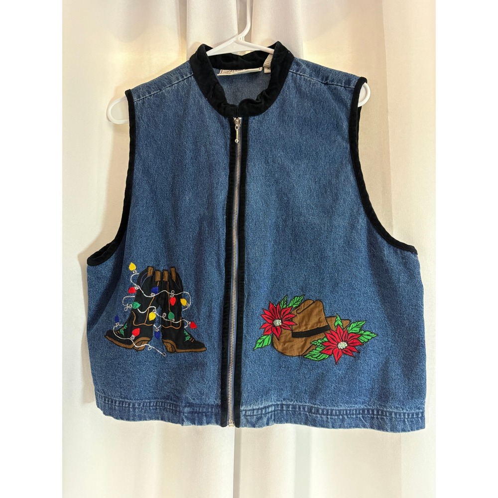 Rhythm Blue Vintage Denim Christmas Vest Western Cowgirl Large WC0062